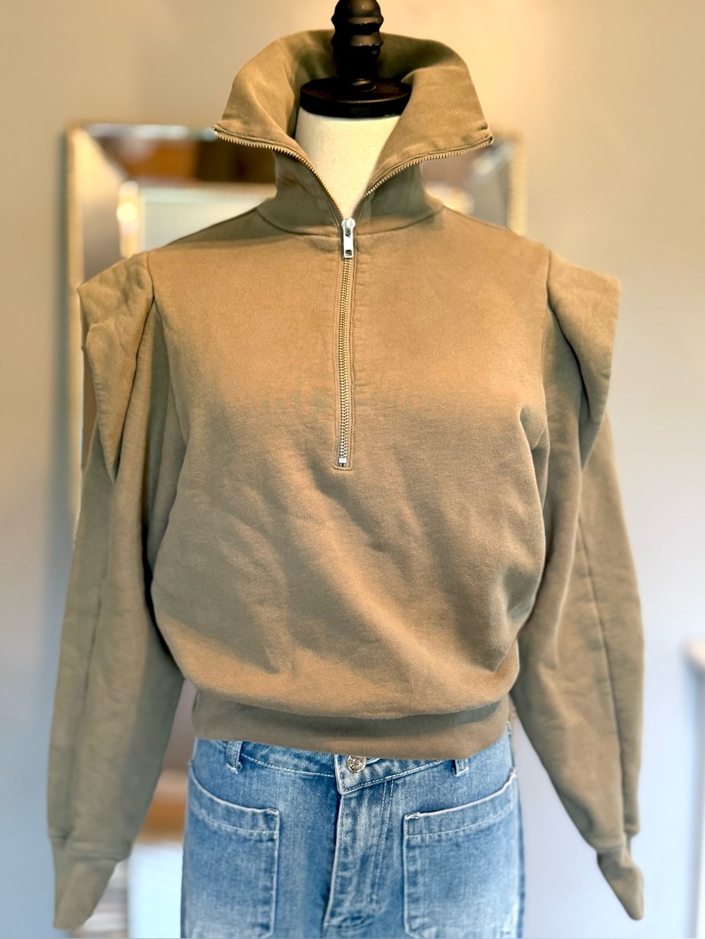 FRAME Sporty Zip Women’s Sweatshirt Color: Military Green Size: XS